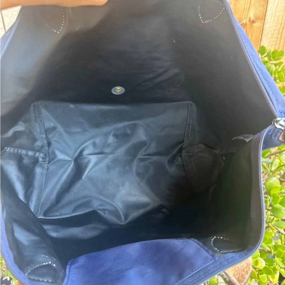 Longchamp Navy Tote with Brown Leather Trim